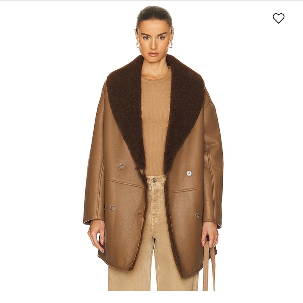 NWT LOULOU STUDIO Namo Brown Shearling Leather Midi Coat Jacket Size Small